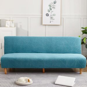 Sky Blue Waterproof Leaf Print Cover for a futon sofa bed