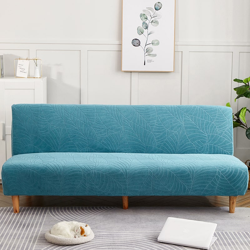 Sky Blue Waterproof Leaf Print Cover for a futon sofa bed 1 Sky Blue Waterproof Leaf Print Cover for a futon sofa bed
