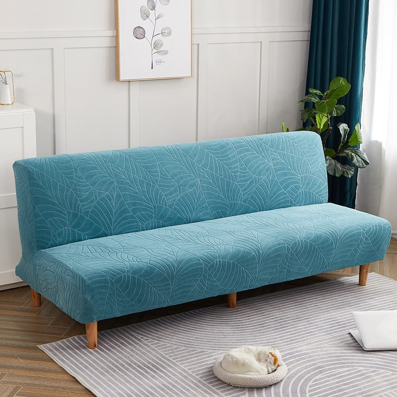 Sky Blue Waterproof Leaf Print Cover for a futon sofa bed 3 Sky Blue Waterproof Leaf Print Cover for a futon sofa bed - Image 3
