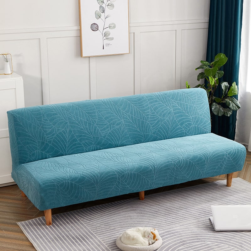 Sky Blue Waterproof Leaf Print Cover for a futon sofa bed 2 Sky Blue Waterproof Leaf Print Cover for a futon sofa bed - Image 2