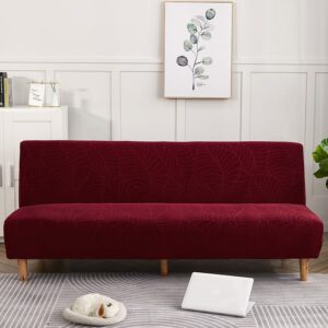 Burgundy Waterproof Leaf Print Cover for a futon sofa bed