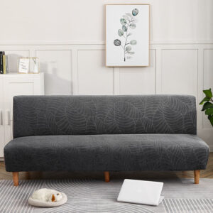 Charcoal Gray Waterproof Leaf Print Cover for a futon sofa bed