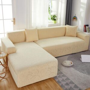 Beige Floral Cover for a L-shaped sectional sofa