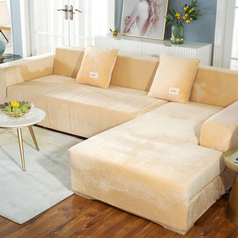 Beige Velvet Cover for a L-shaped sectional sofa 2 Beige Velvet Cover for a L-shaped sectional sofa - Image 2
