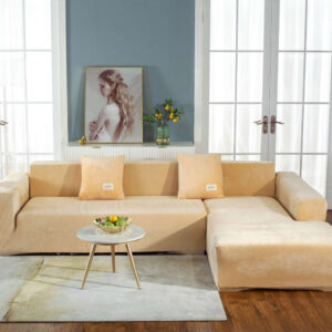 Beige Velvet Cover for a L-shaped sectional sofa