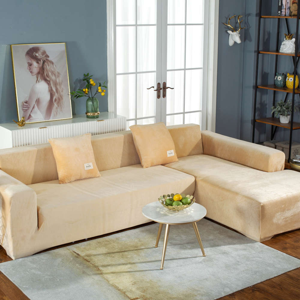 Beige Velvet Cover for a L-shaped sectional sofa 3 Beige Velvet Cover for a L-shaped sectional sofa - Image 3