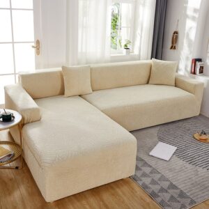 Beige Waterproof Cover for a L-shaped sectional sofa