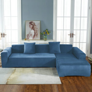 Blue Velvet Cover for a L-shaped sectional sofa