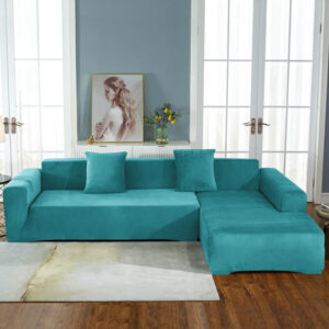 Blue Velvet Cover for a L-shaped sectional sofa, 2 cushion covers 18x18 in