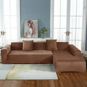 Brown Velvet Cover for a L-shaped sectional sofa