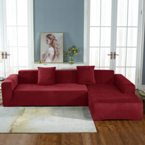 Burgundy Velvet Cover for a L-shaped sectional sofa