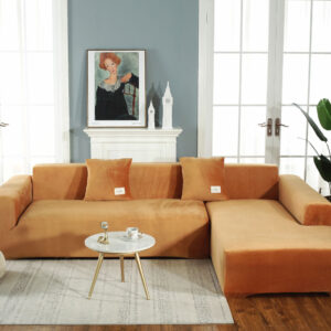 Camel Velvet Cover for a L-shaped sectional sofa