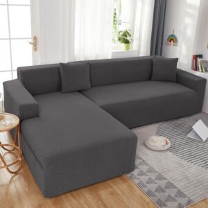 Charcoal Gray Microfiber Cover for a L-shaped sectional sofa