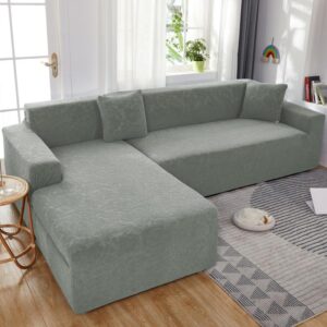 Gray Floral Cover for a L-shaped sectional sofa