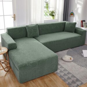 Green Floral Cover for a L-shaped sectional sofa
