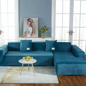 Teal Velvet Cover for a L-shaped sectional sofa
