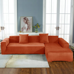 Velvet Pumpkin Cover for a L-shaped sectional sofa