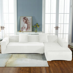 White Velvet Cover for a L-shaped sectional sofa